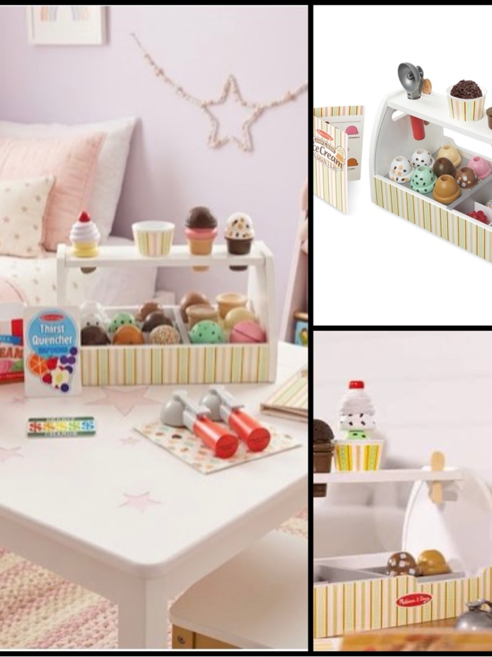 Melissa & Doug Wooden Ice Cream Scoop & Serve 32 Piece Playset 3 Hot/Cold Cups
